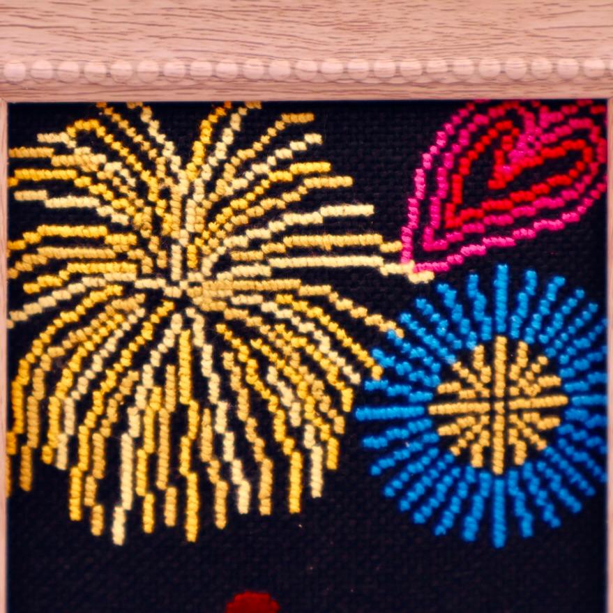 花火を見る男女　クロスステッチ刺繍 | 2枚目